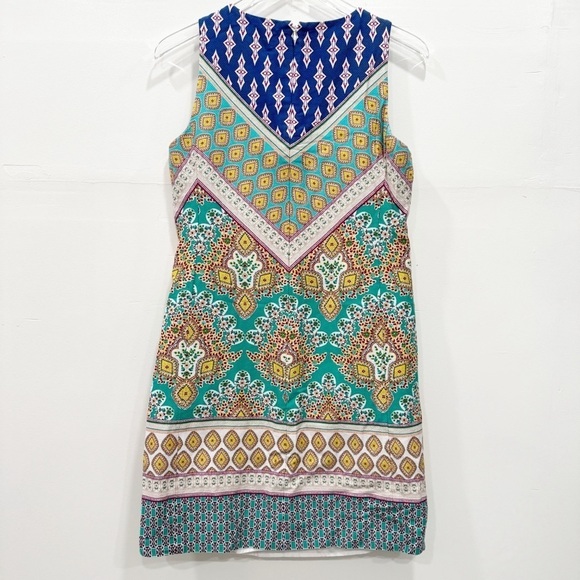 Nine West Sleeveless Printed Shift Dress Size 4 Keyhole Front Cotton - Picture 2 of 8